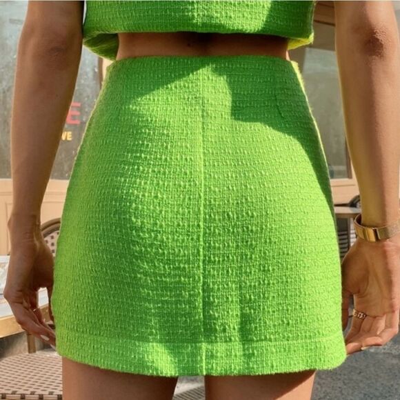 ZARA BLOGGERS FAV TWEED TEXTURED BUTTONS GREEN SKIRT MINI SLIT - Picture 6 of 13